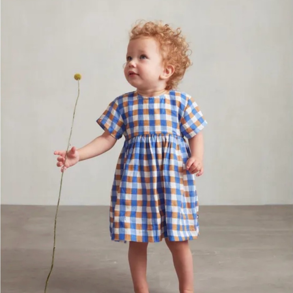 OEUF NYC, Checked Linen Dress | Blue, 18-24 months